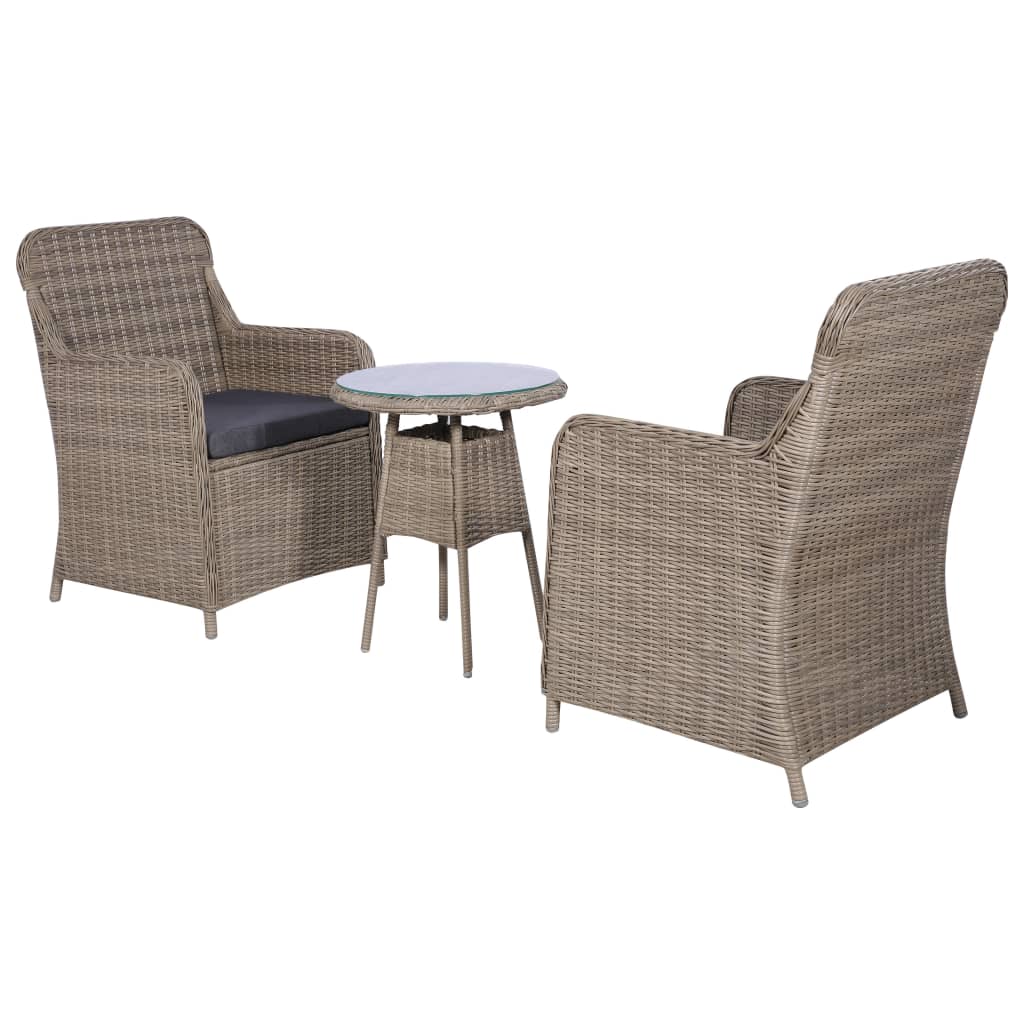 Ensemble de bistro 3 pcs avec coussins Résine tressée Marron - XIOS