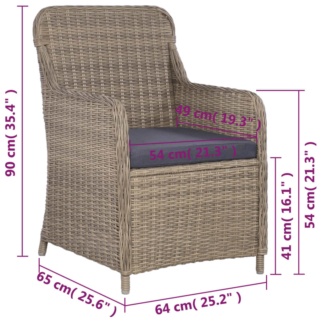Ensemble de bistro 3 pcs avec coussins Résine tressée Marron - XIOS