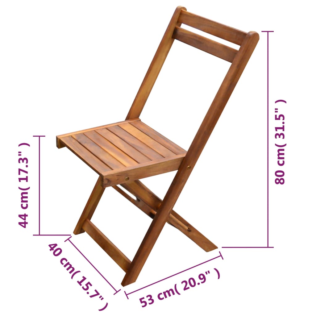 Mobilier de bistro pliable 3 pcs Bois d'acacia solide - XIOS