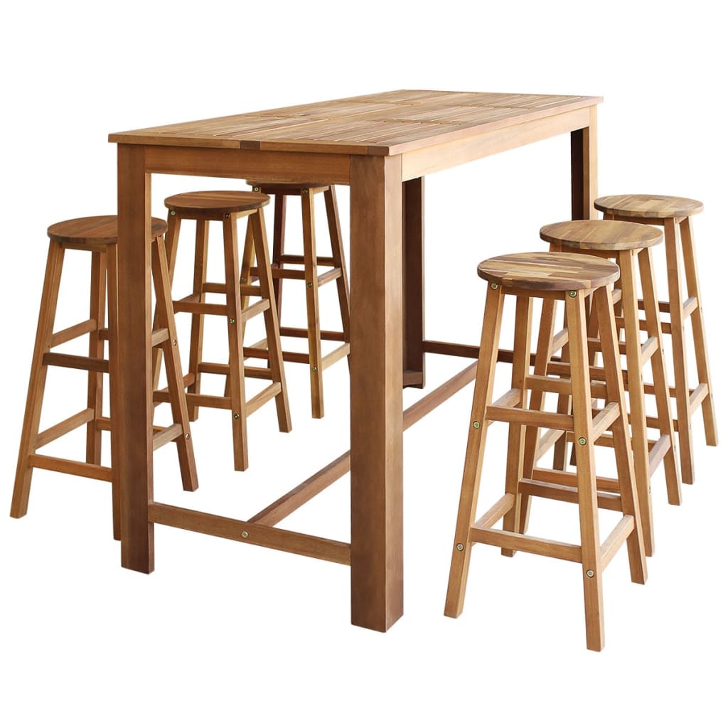Table et tabourets de bar 7 pcs Bois d'acacia massif - XIOS