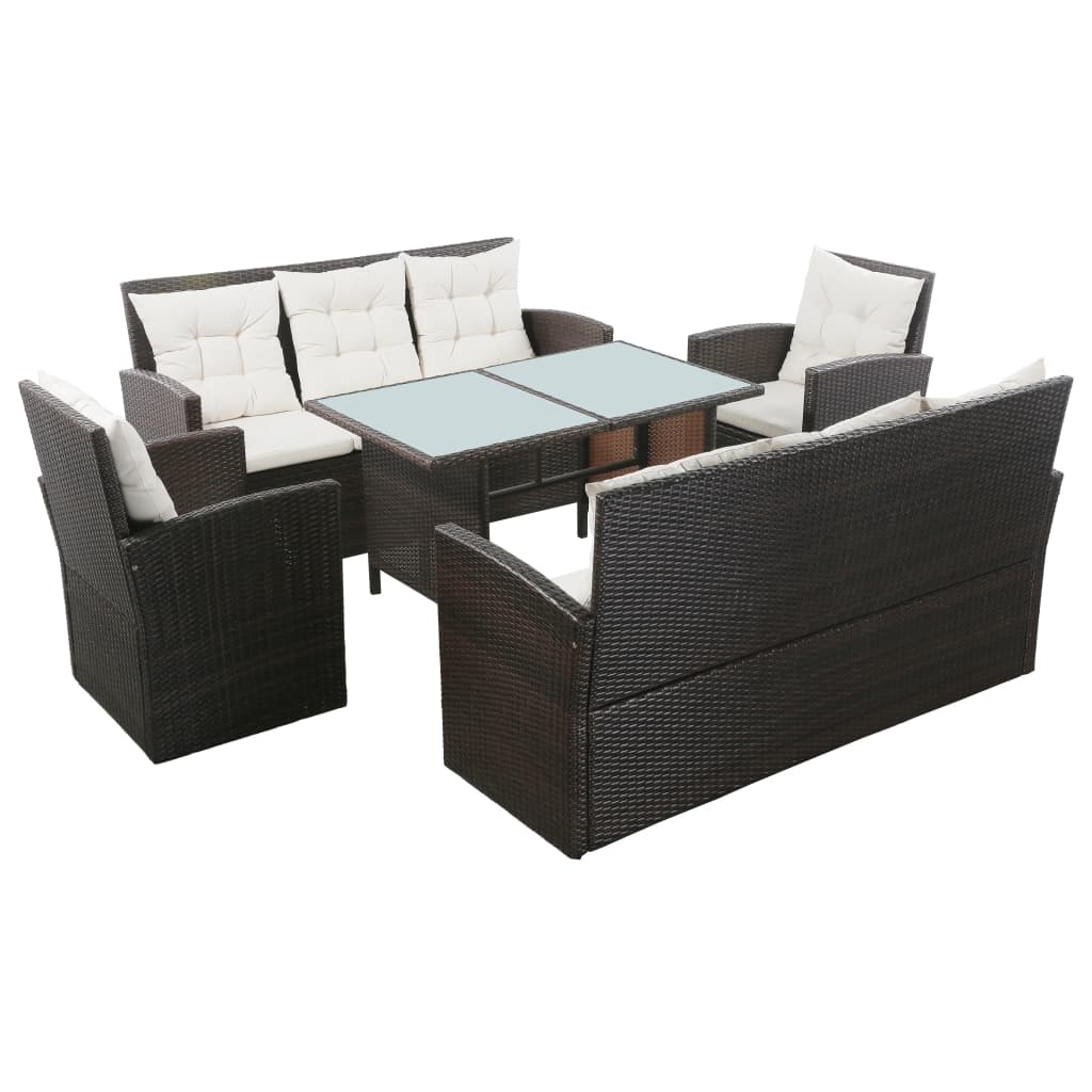 Salon de jardin 5 pcs avec coussins résine tressée marron - XIOS