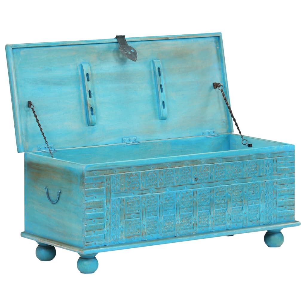 Coffre de rangement Bois de manguier massif 100x40x41 cm Bleu - XIOS