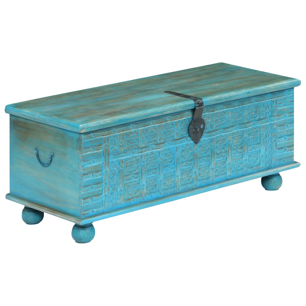 Coffre de rangement Bois de manguier massif 100x40x41 cm Bleu - XIOS