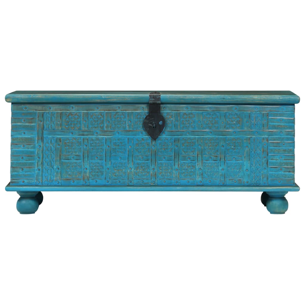 Coffre de rangement Bois de manguier massif 100x40x41 cm Bleu - XIOS