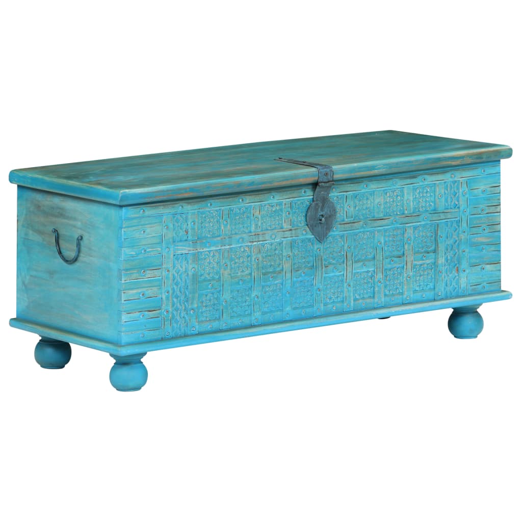Coffre de rangement Bois de manguier massif 100x40x41 cm Bleu - XIOS