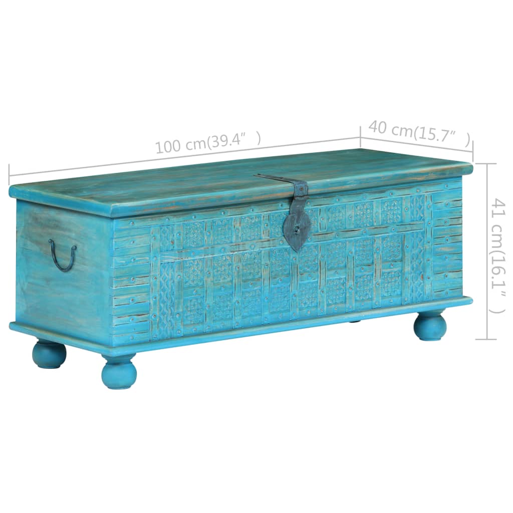 Coffre de rangement Bois de manguier massif 100x40x41 cm Bleu - XIOS