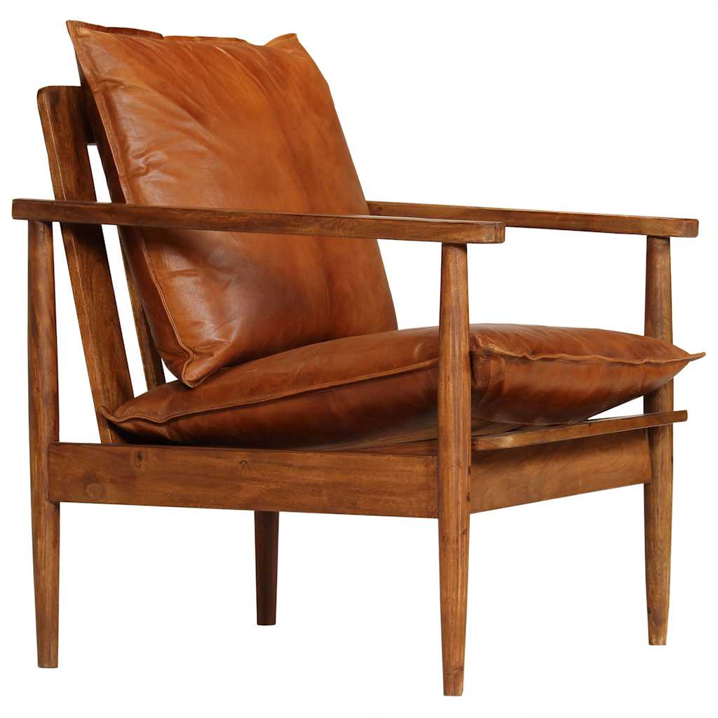 Fauteuil Marron Cuir véritable avec bois d'acacia - XIOS