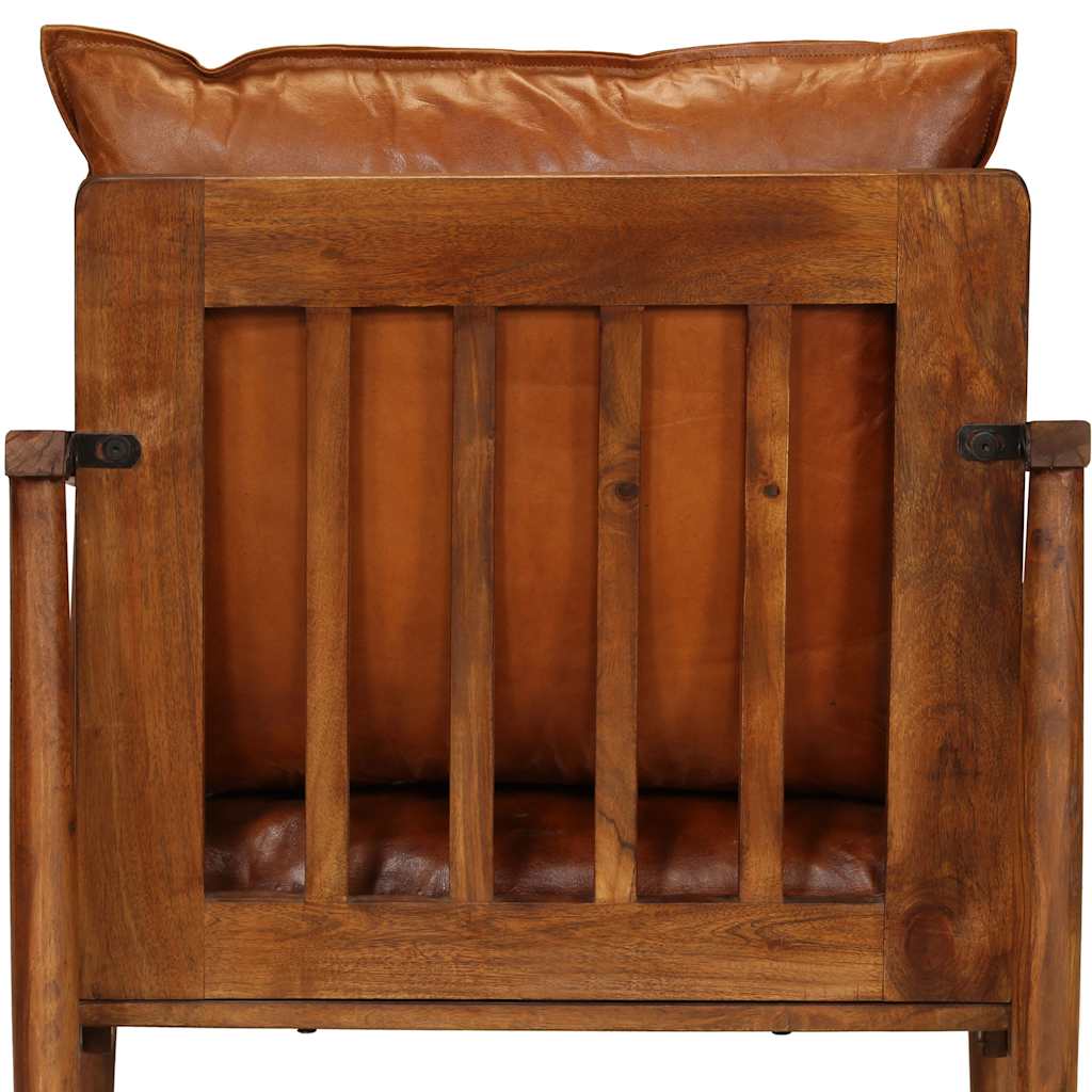 Fauteuil Marron Cuir véritable avec bois d'acacia