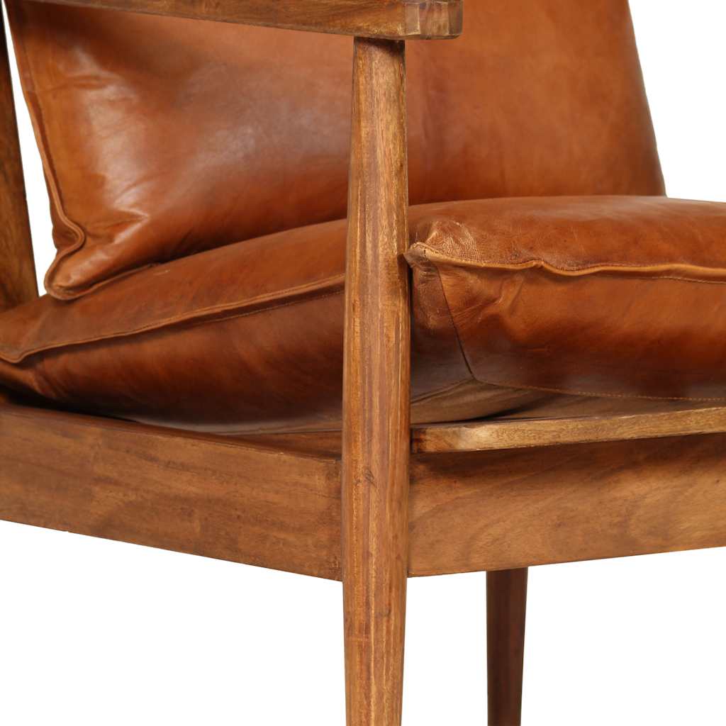 Fauteuil Marron Cuir véritable avec bois d'acacia - XIOS
