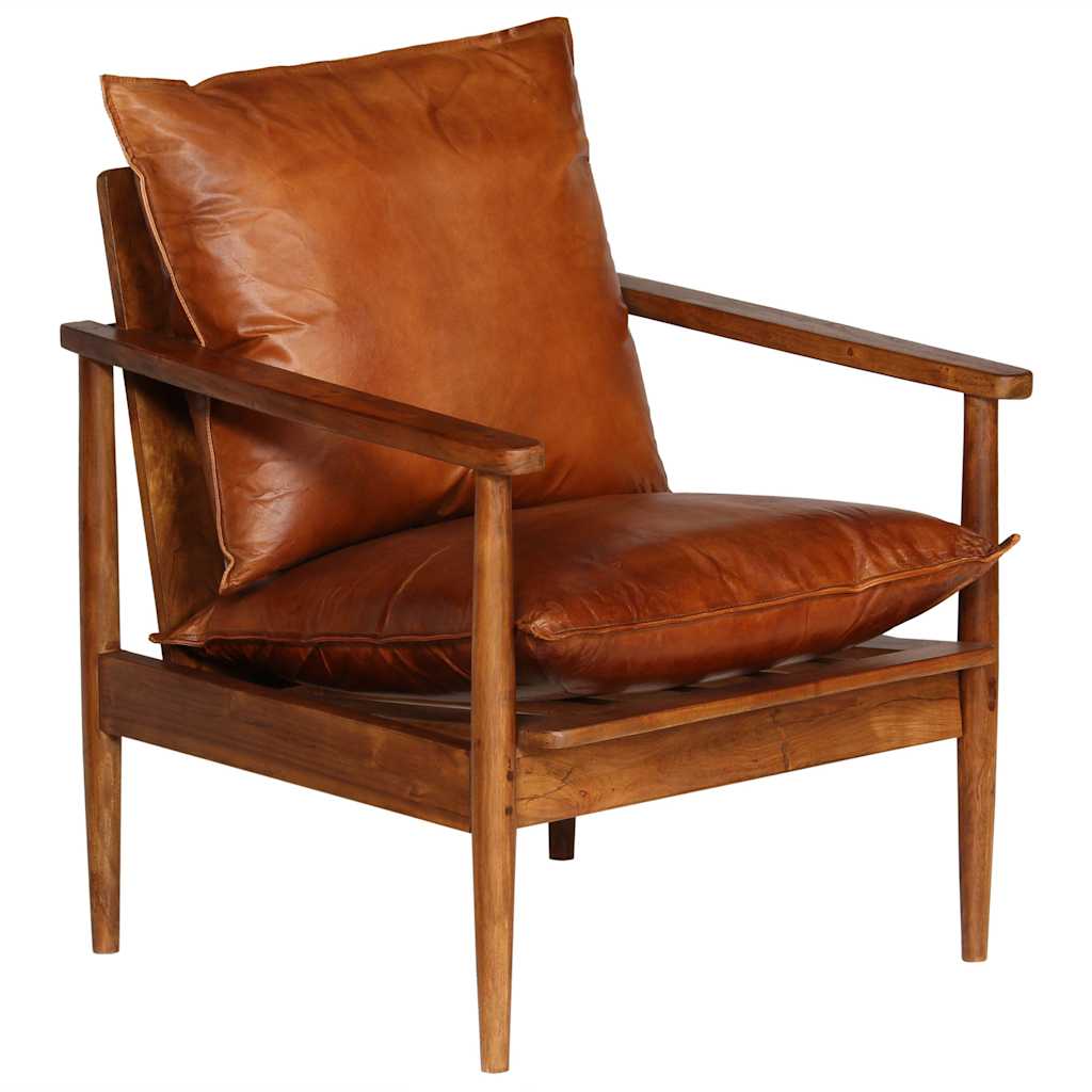 Fauteuil Marron Cuir véritable avec bois d'acacia - XIOS