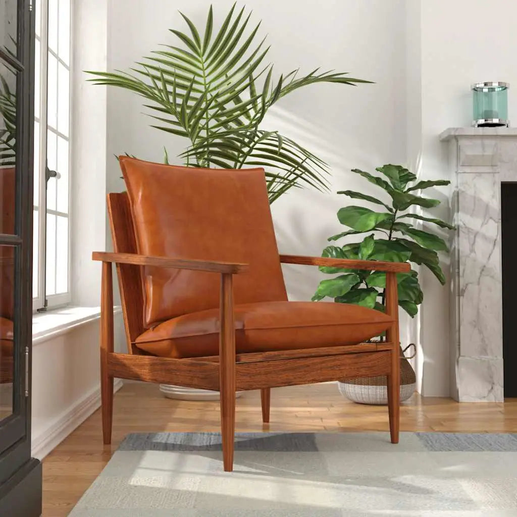 Fauteuil Marron Cuir véritable avec bois d’acacia - XIOS