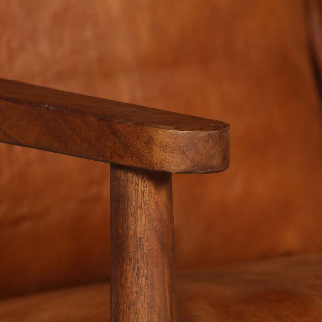 Canapé à 2 places Cuir véritable avec bois d'acacia Marron - XIOS