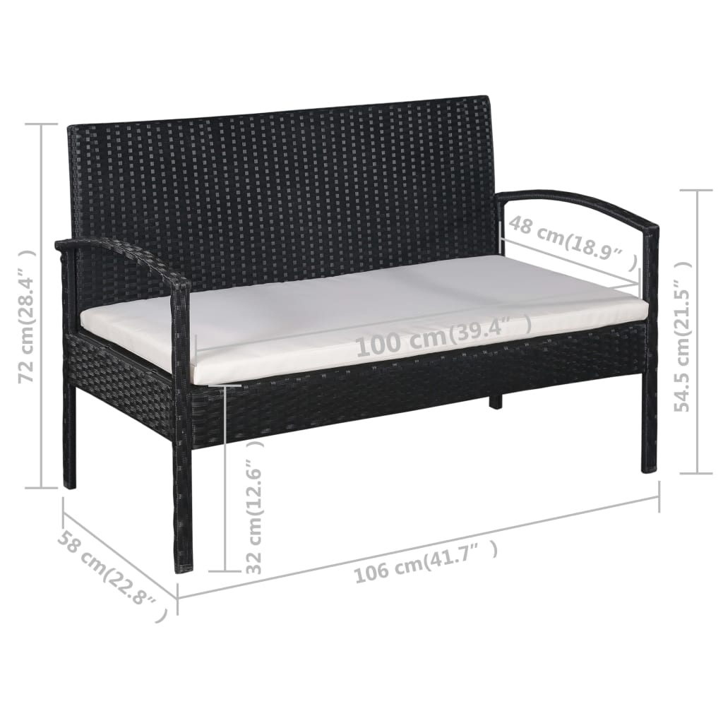 Salon de jardin 5 pcs avec coussins résine tressée noir - XIOS