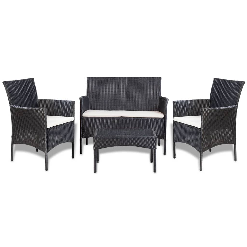 Salon de jardin 4 pcs avec coussins Résine tressée Noir - XIOS