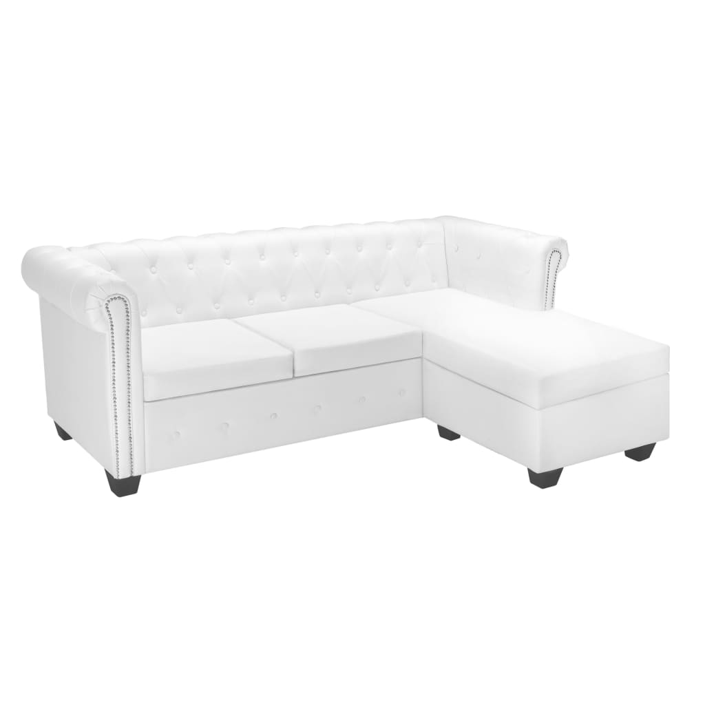 Canapé Chesterfield en forme de L cuir synthétique blanc - XIOS