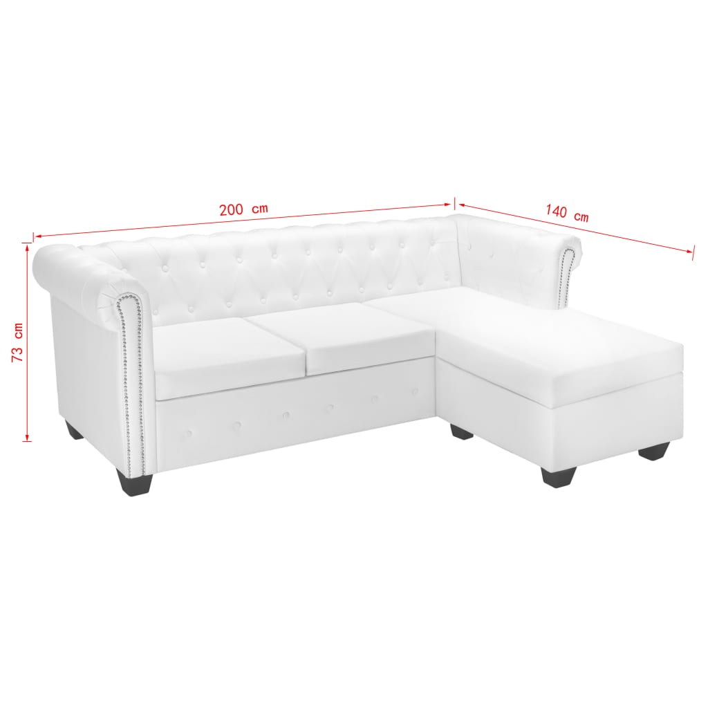 Canapé Chesterfield en forme de L cuir synthétique blanc - XIOS