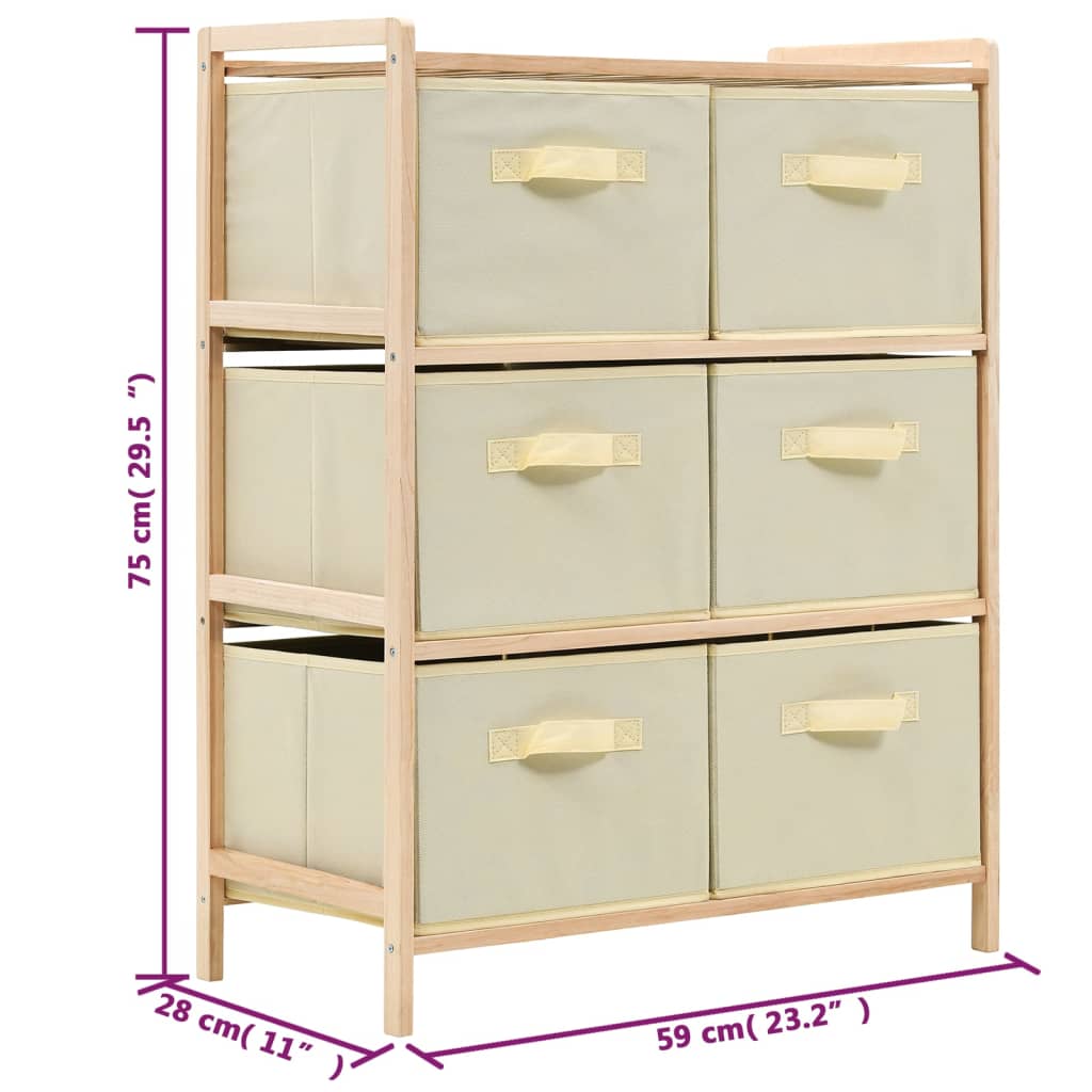 Étagère de rangement 6 paniers Tissu Bois de cèdre Beige - XIOS