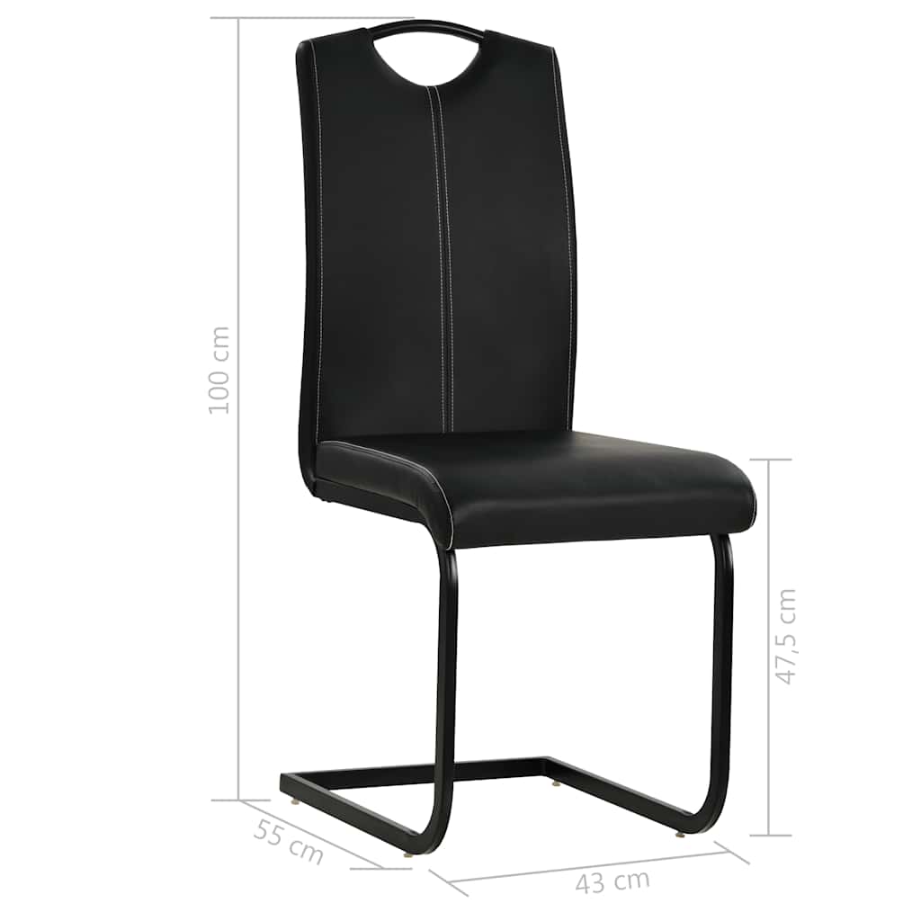 Chaises à manger cantilever lot de 4 noir similicuir - XIOS