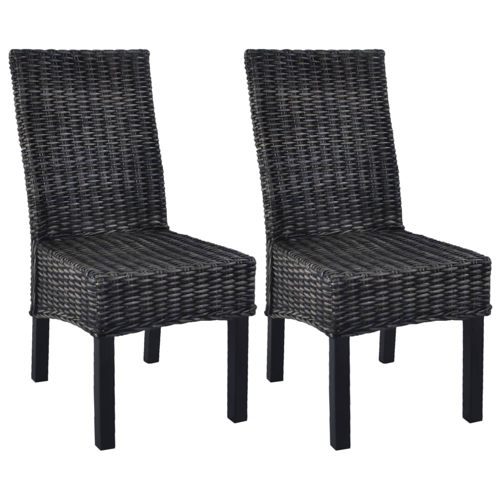 Chaises à manger lot de 2 noir rotin kubu et bois d'acajou - XIOS