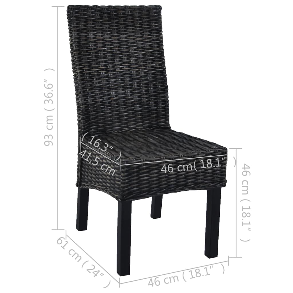 Chaises à manger lot de 2 noir rotin kubu et bois d'acajou - XIOS