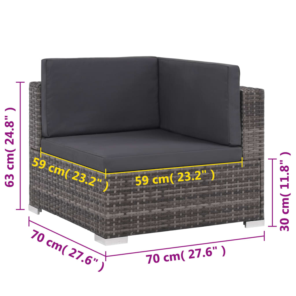 Salon de jardin 8 pcs avec coussins résine tressée gris - XIOS