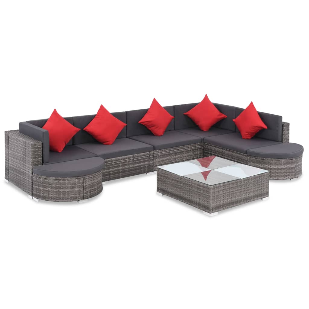 Salon de jardin 8 pièces avec coussins en résine tressée grise - XIOS
