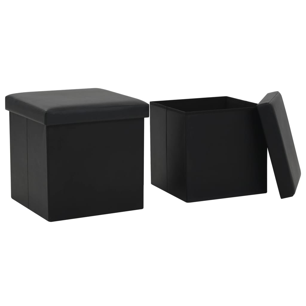 Tabourets de rangement pliables lot de 2 noir similicuir - XIOS