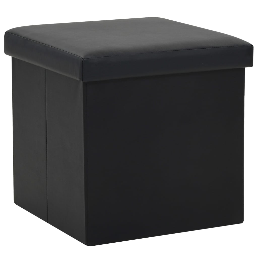 Tabourets de rangement pliables lot de 2 noir similicuir - XIOS