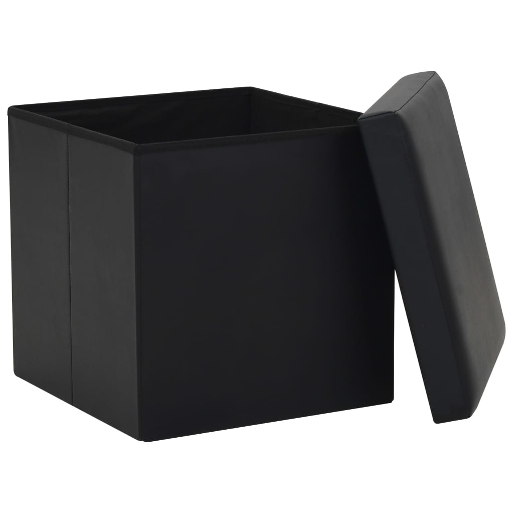 Tabourets de rangement pliables lot de 2 noir similicuir - XIOS