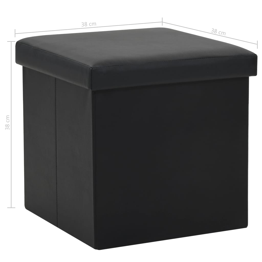 Tabourets de rangement pliables lot de 2 noir similicuir - XIOS