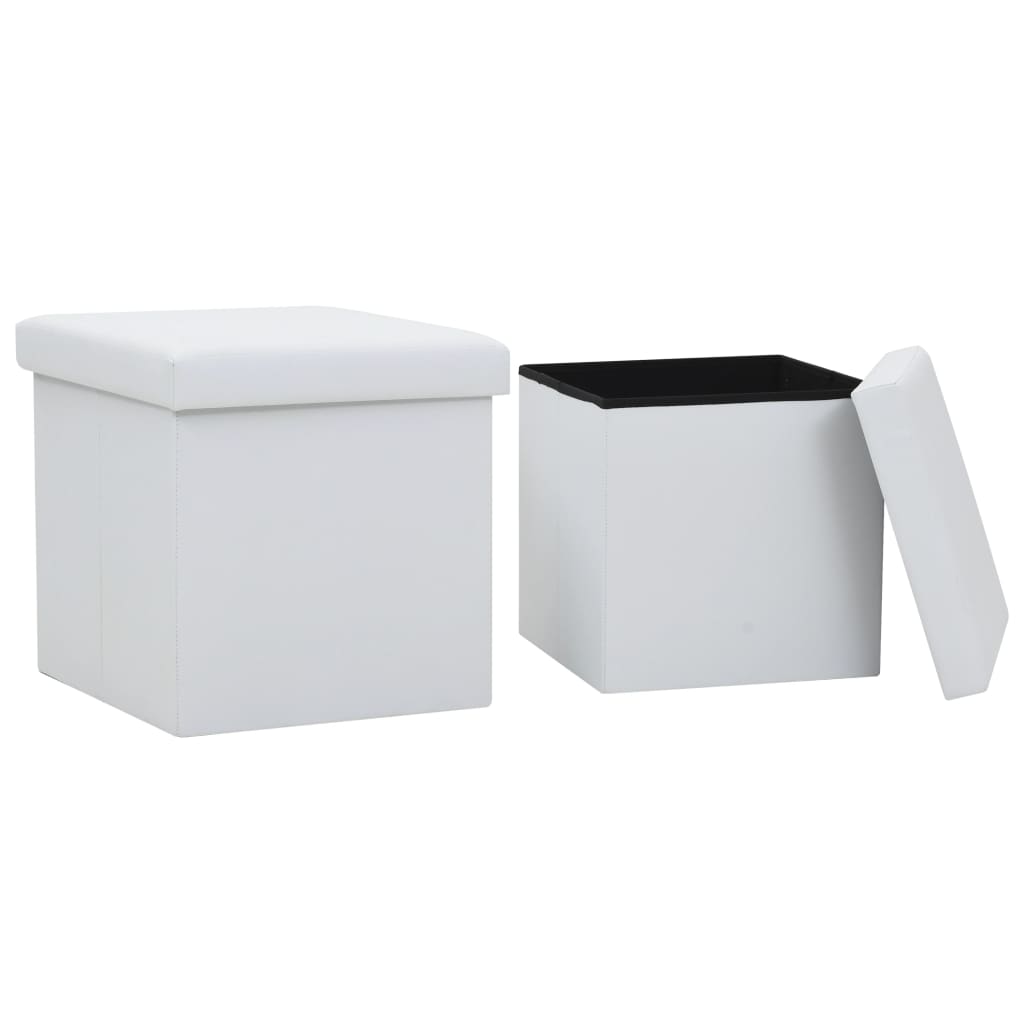 Tabourets de rangement pliables lot de 2 blanc similicuir - XIOS