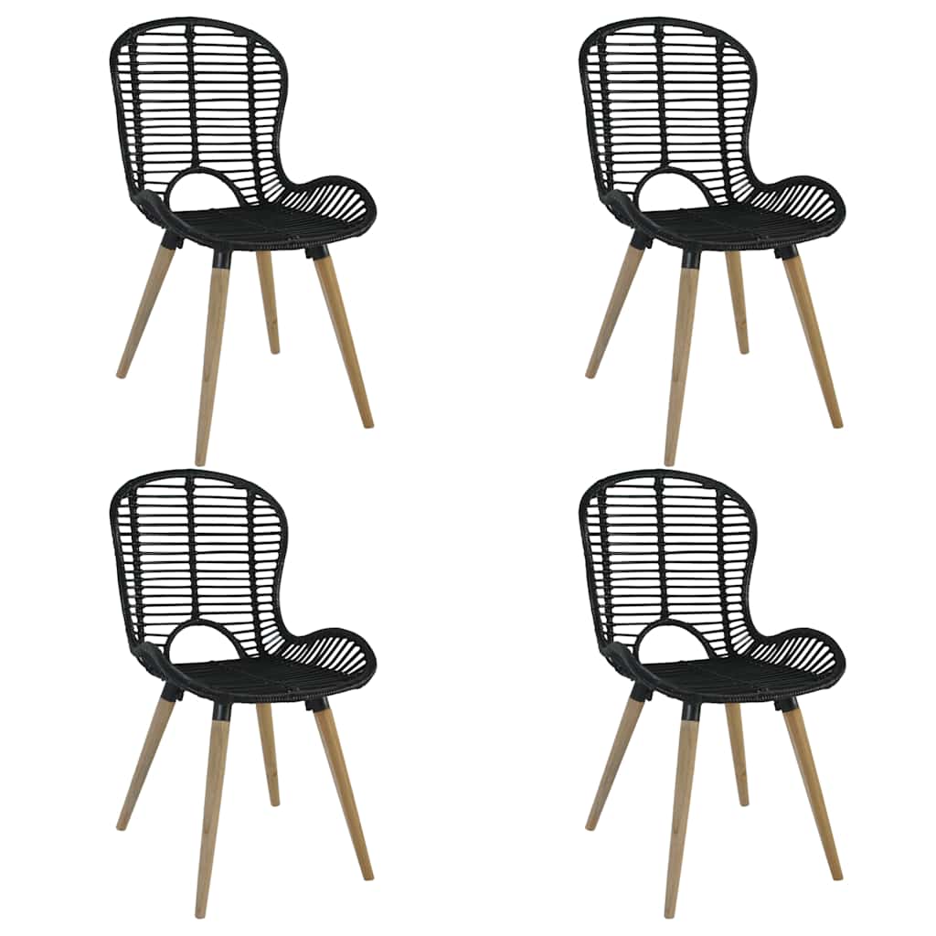Chaises à manger lot de 4 noir rotin naturel - XIOS