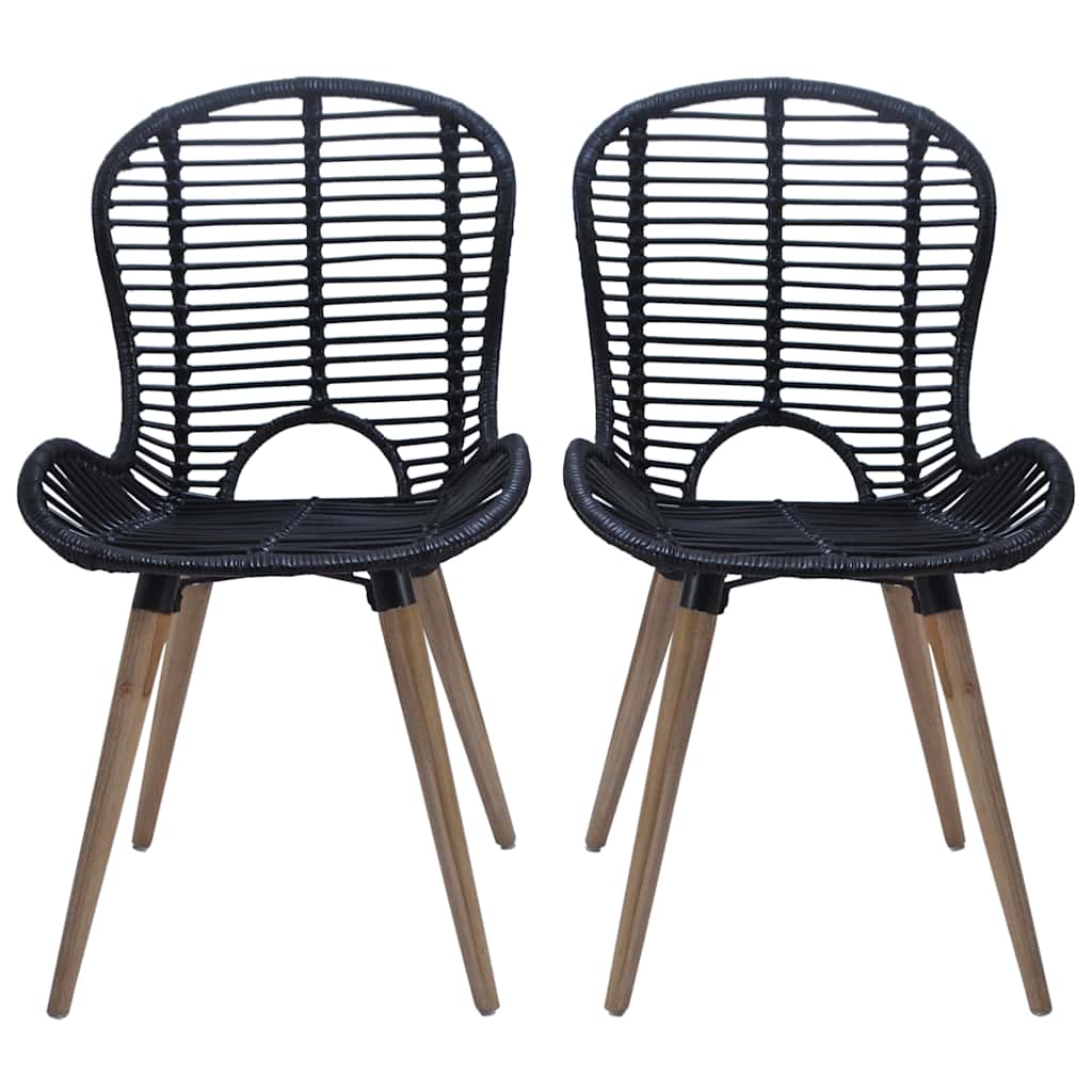 Chaises à manger lot de 4 noir rotin naturel - XIOS