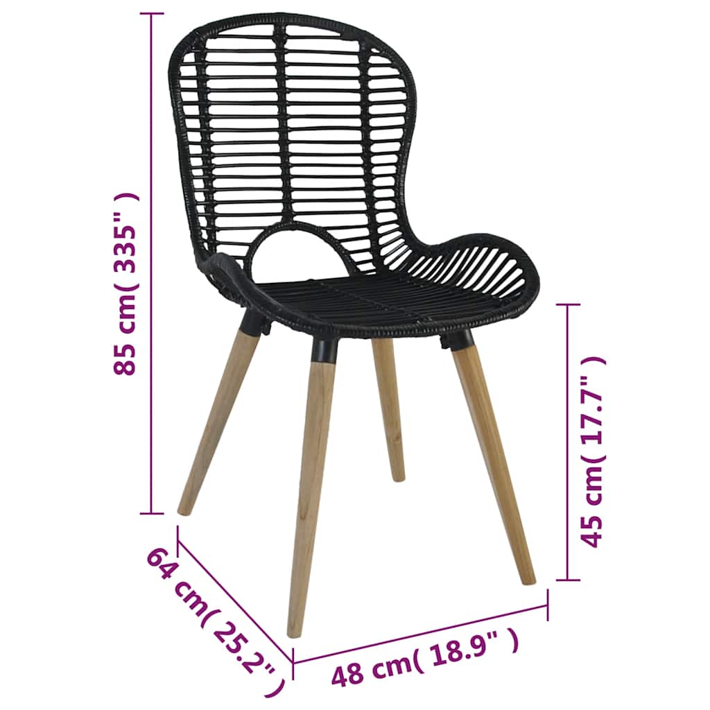 Chaises à manger lot de 4 noir rotin naturel - XIOS