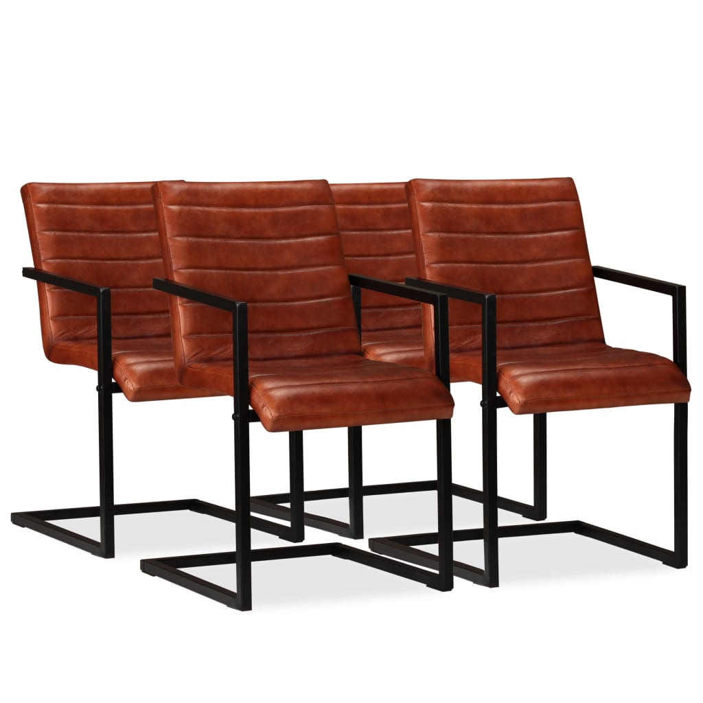 Chaises à manger lot de 4 marron cuir véritable - XIOS