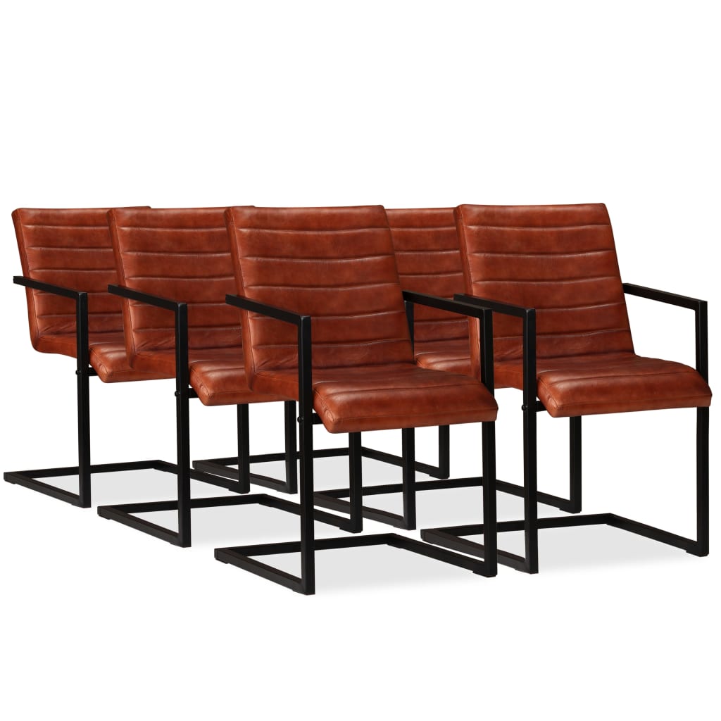 Chaises à manger lot de 6 marron cuir véritable - XIOS