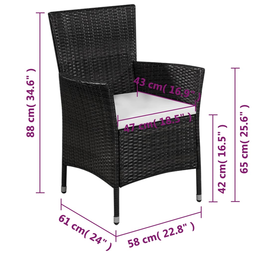 Ensemble de bistro 3 pcs Résine tressée Noir - XIOS