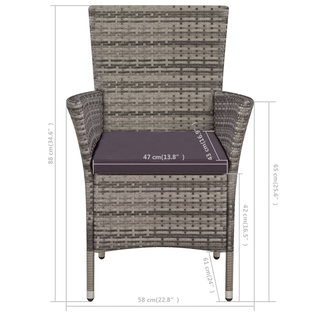 Mobilier de bistro 3 pcs Résine tressée Gris - XIOS