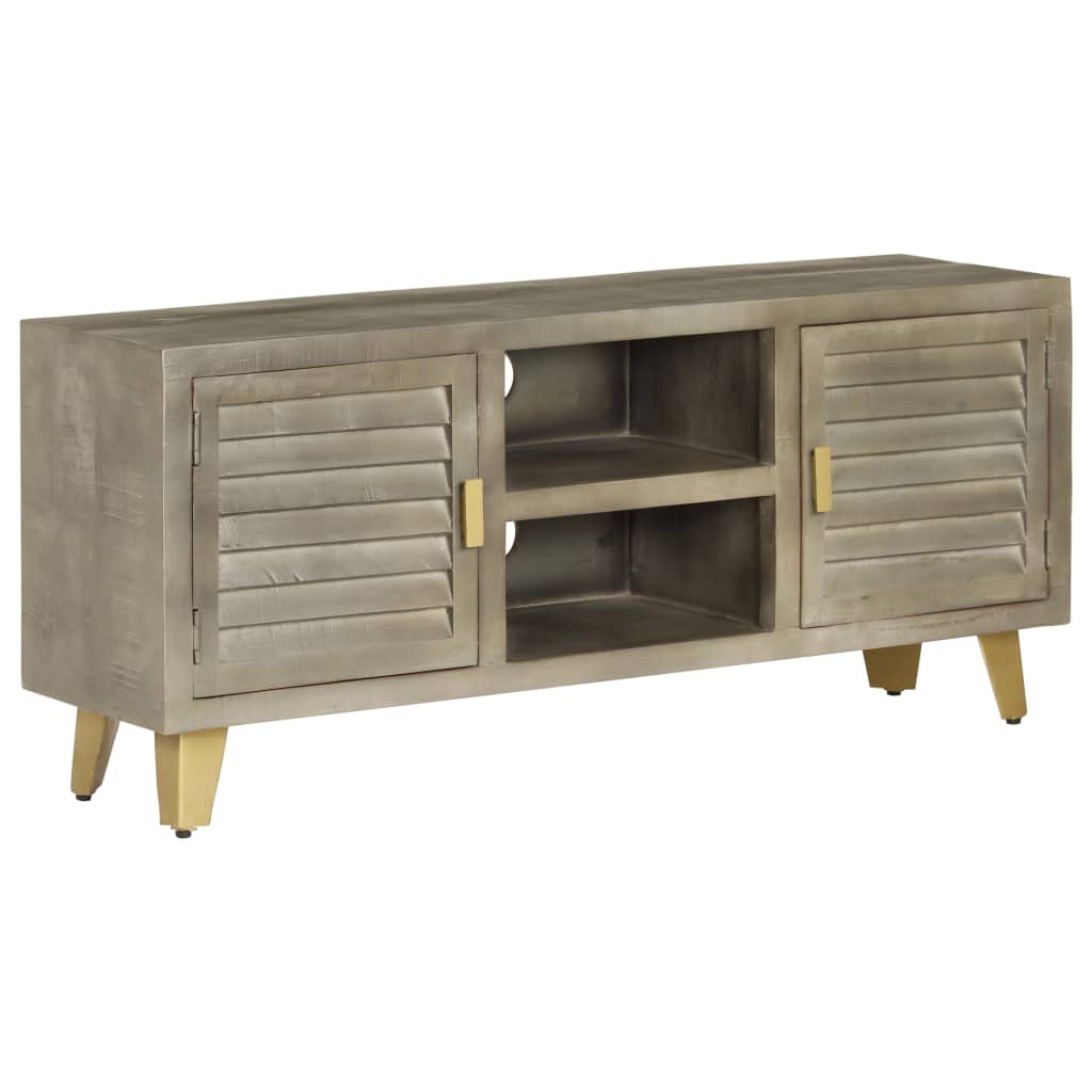 Meuble TV Bois solide de manguier Gris avec laiton 110x30x48 cm - XIOS