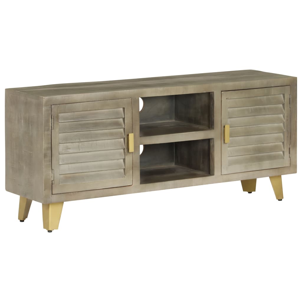 Meuble TV Bois solide de manguier Gris avec laiton 110x30x48 cm - XIOS