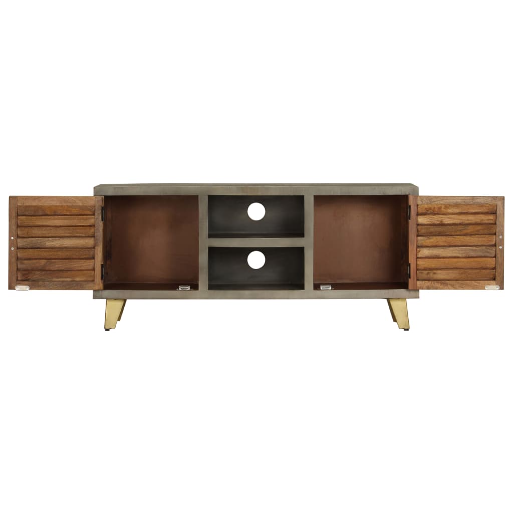 Meuble TV Bois solide de manguier Gris avec laiton 110x30x48 cm - XIOS