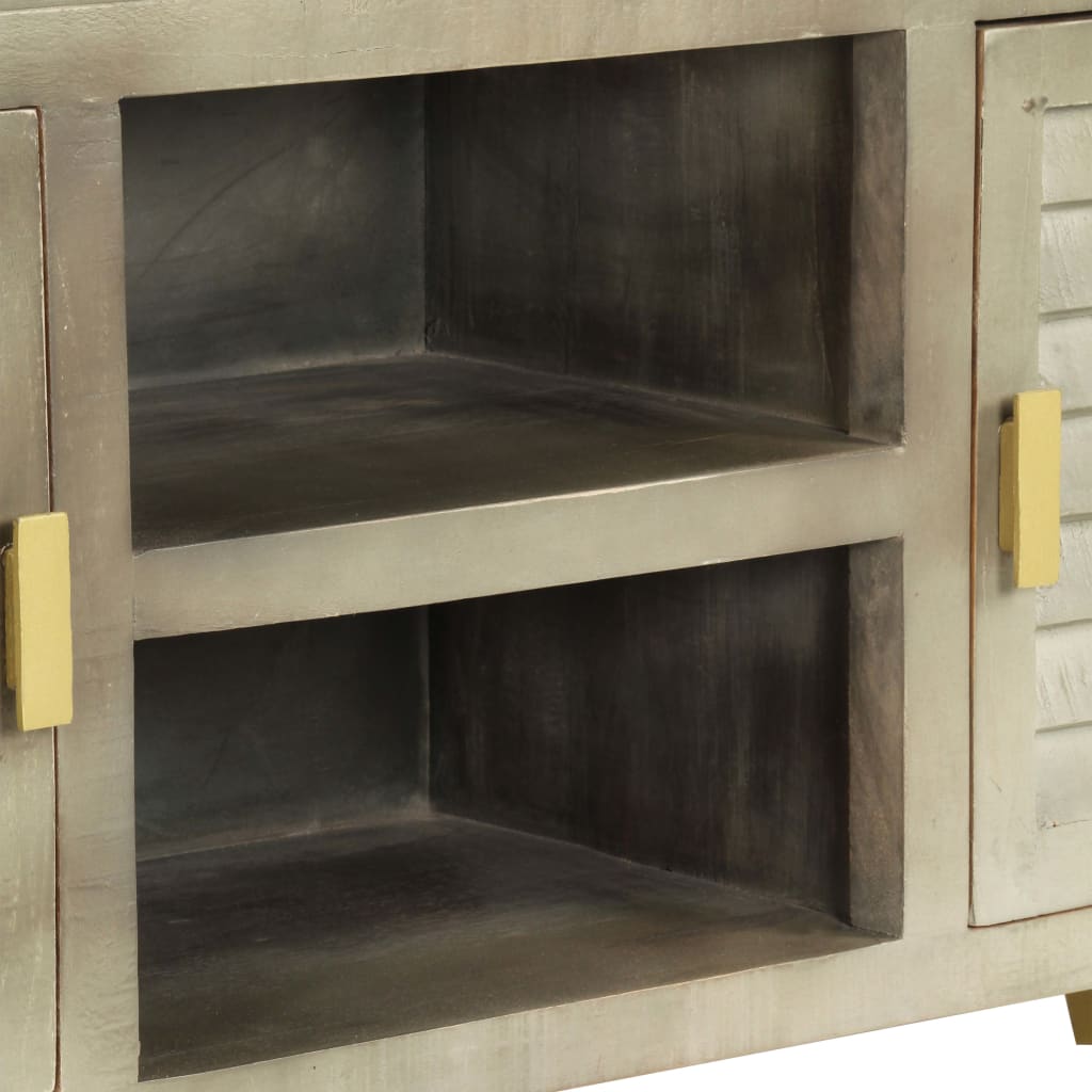 Meuble TV Bois solide de manguier Gris avec laiton 110x30x48 cm - XIOS