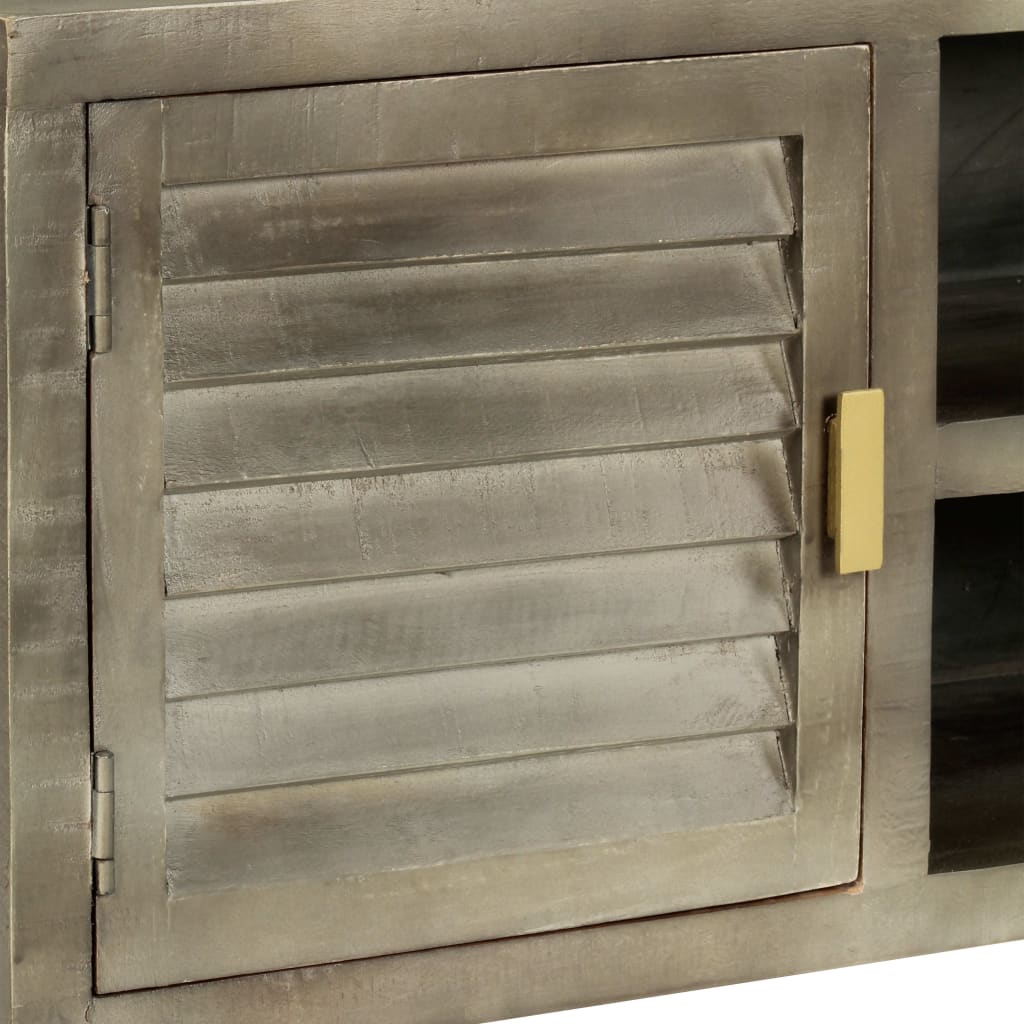 Meuble TV Bois solide de manguier Gris avec laiton 110x30x48 cm - XIOS