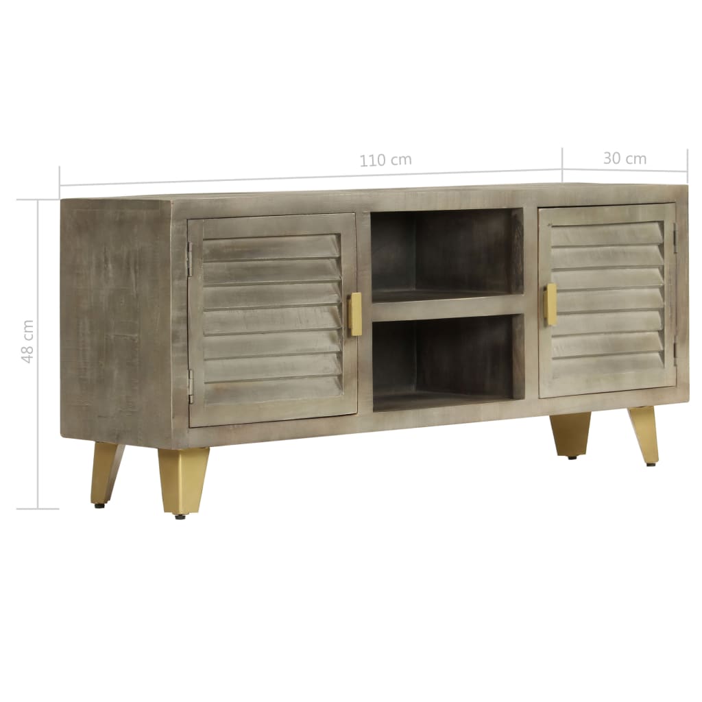 Meuble TV Bois solide de manguier Gris avec laiton 110x30x48 cm - XIOS