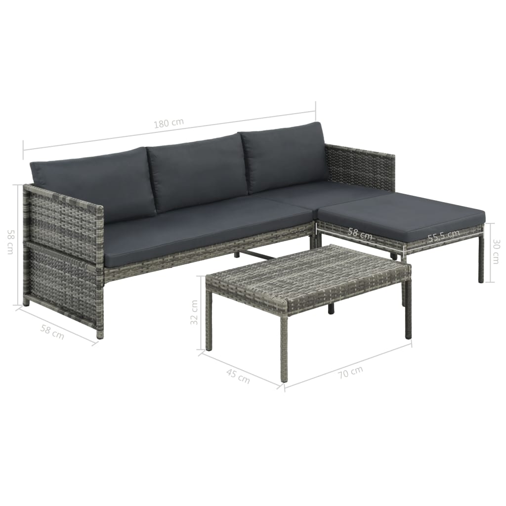 Salon de jardin 3 pcs avec coussins Résine tressée Gris - XIOS