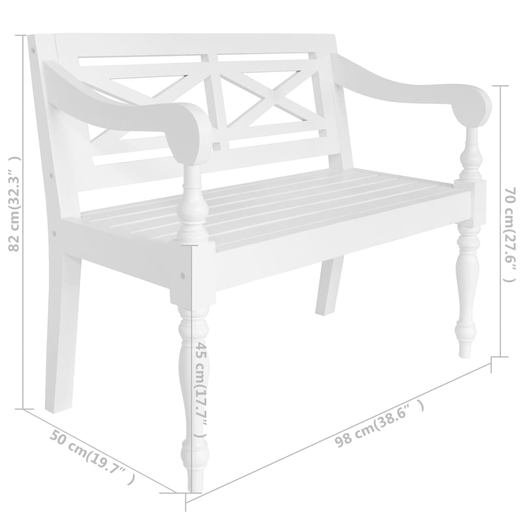 Banc Batavia 98 cm Bois d'acajou massif Blanc