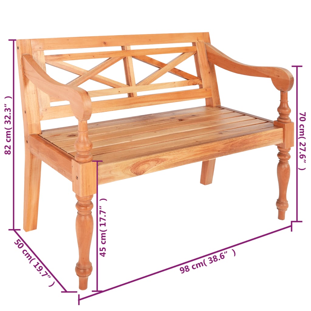 Banc Batavia 98 cm Bois d'acajou massif Marron clair - XIOS