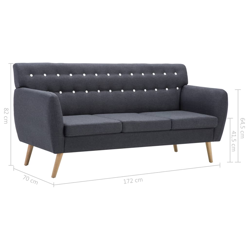 Canapé à 3 places Revêtement en tissu 172x70x82 cm Gris foncé - XIOS