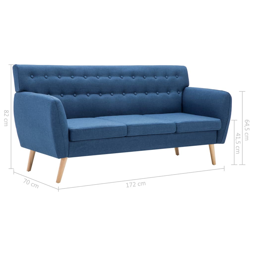 Canapé à 3 places revêtement en tissu 172x70x82 cm bleu - XIOS