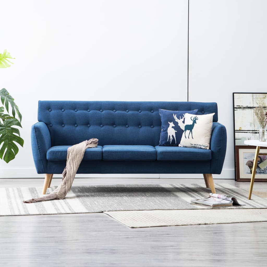 Canapé à 3 places revêtement en tissu 172x70x82 cm bleu - XIOS